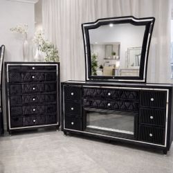 BLACK VELVET 🔥🔥 FIREPLACE 🔥🔥DRESSER & CHEST - LED’s 🔥🔥
