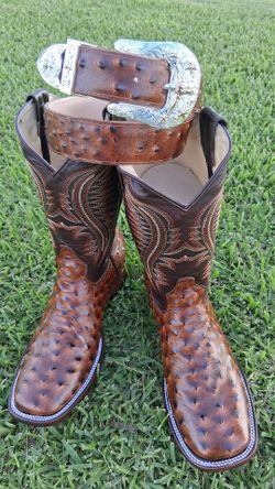 Ostrich boots and belt