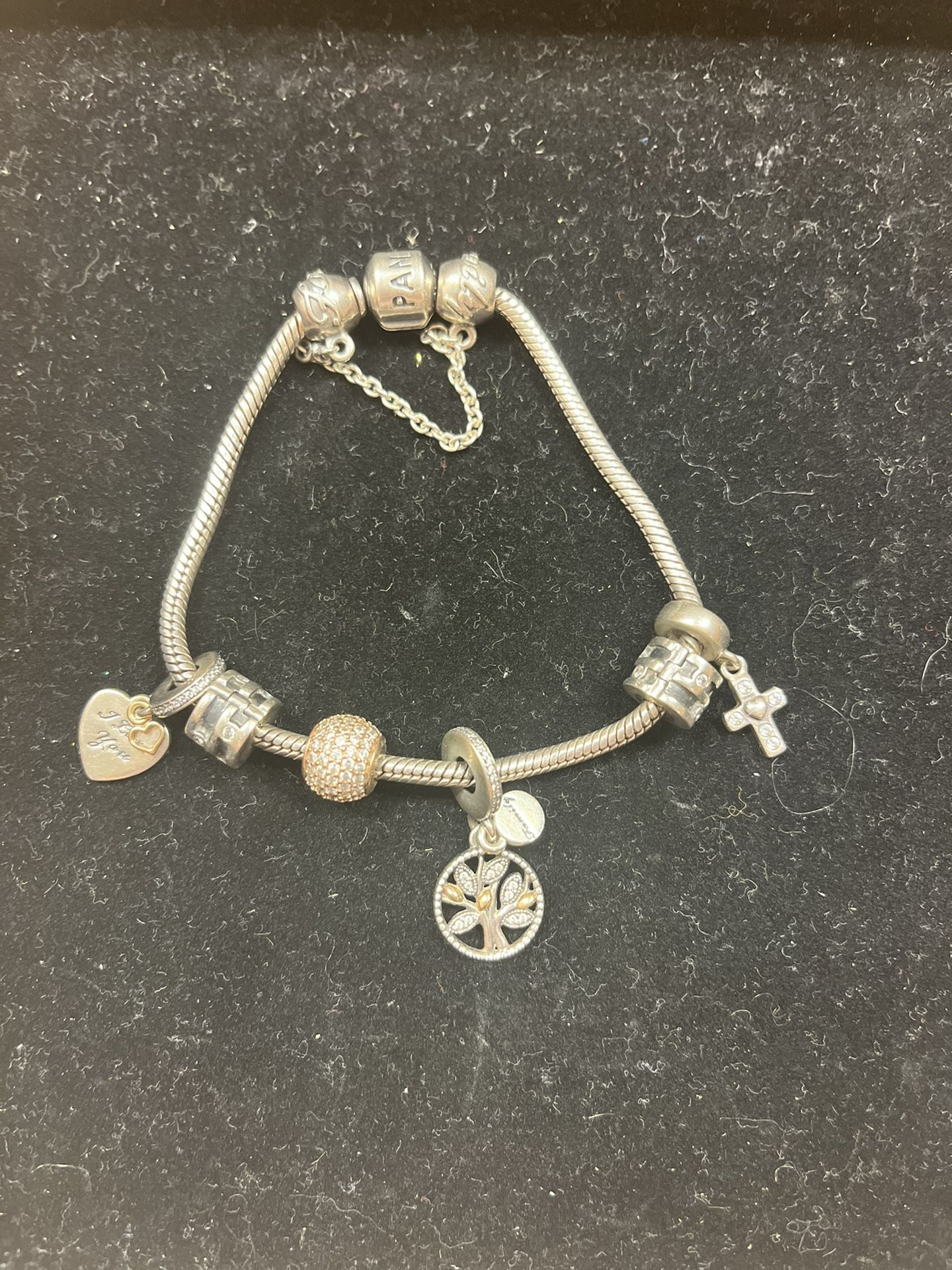 Pandora Bracelet With Safety Chain And Charms