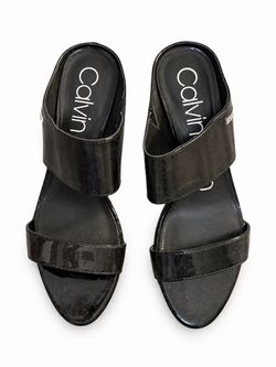 Calvin Klein Black Patent Leather Slide Sandals