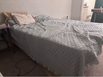 Queen Size Wooden Bed Frame and Mattress