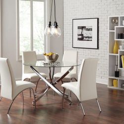 New White 5pc Round Dining Set