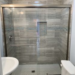 Used Shower Glass Doors And Silver Frame 