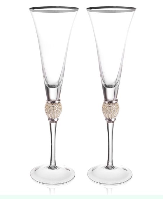 Set Of 2 Champagne Flutes with Rhinestone 
