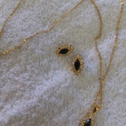 Gold And Black Set Necklace and earrings.