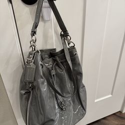 Coach Gray Patent Leather Satchel Purse Handbag