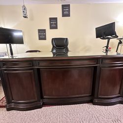 Beautiful Espresso Executive Desk With Custom Glass Top