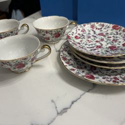 3 tea cup set with saucer plus 1 dessert plate