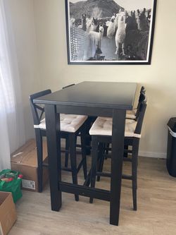 Black Bar Height Dining Table with 4 Stools