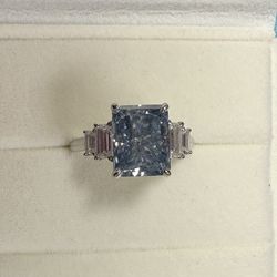 Platinum Blue & White Moissanite Ring