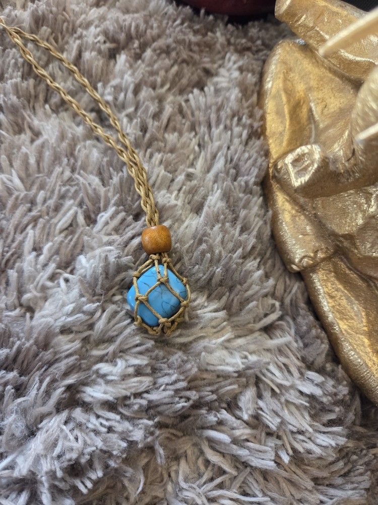 Handcrafted Macrame Turquoise Pendant Necklace