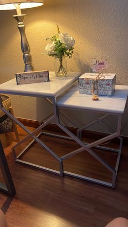 Nesting End Tables with Marble Top and Metal Base