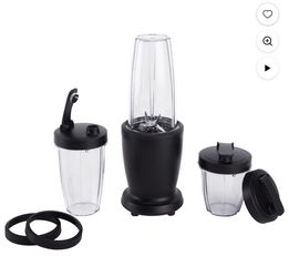 Mainstays uuggde Licuadora de 10Piezas, Negro, 300W,ccon3 Frascos (10oz, 16oz, 18oz), 2 Tapas para Beber, Cuchilla de Acero Inoxidable