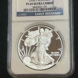 2014 NGC Graded PF 69 Early Release Ultra Cameo W mint Silver Dollar