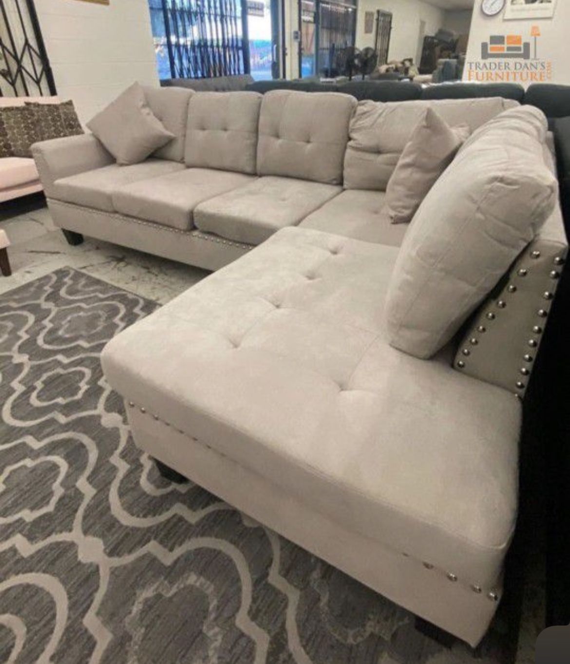 Brand new mushroom color tweed Velvet Like Sectional Sofa Couch