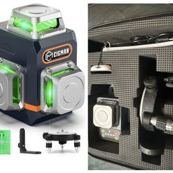 Open Box CIGMAN Laser Level Self Leveling 3x360° 3D Green Cross Line for Construction and Picture Hanging, Rechargeable battery, Remote Controller, Ma