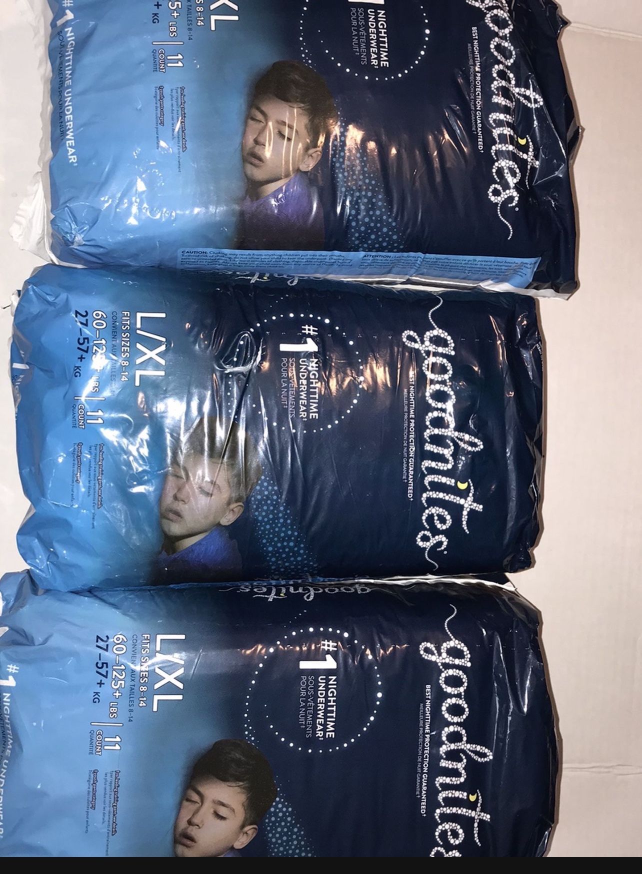 Huggies Goodnite. Size L/XL. 4 Packs. $20For All. One Not Pictured.