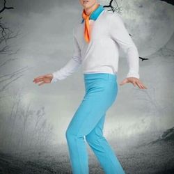  Scooby-Doo Men`s Fred halloween Costume 2X plus size Scooby Doo Detective Halloween, sample sale, multicolored, 3 pc set, pants, shirt, orange neck t