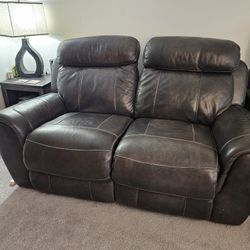 Dark Brown Leather Reclining Comfortable Loveseat With Neck Adjustment 