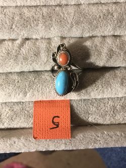 925 red and blue turquoise ring