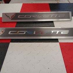 OEM Corvette C7 Door Sill Plates - Brushed Aluminum Pair