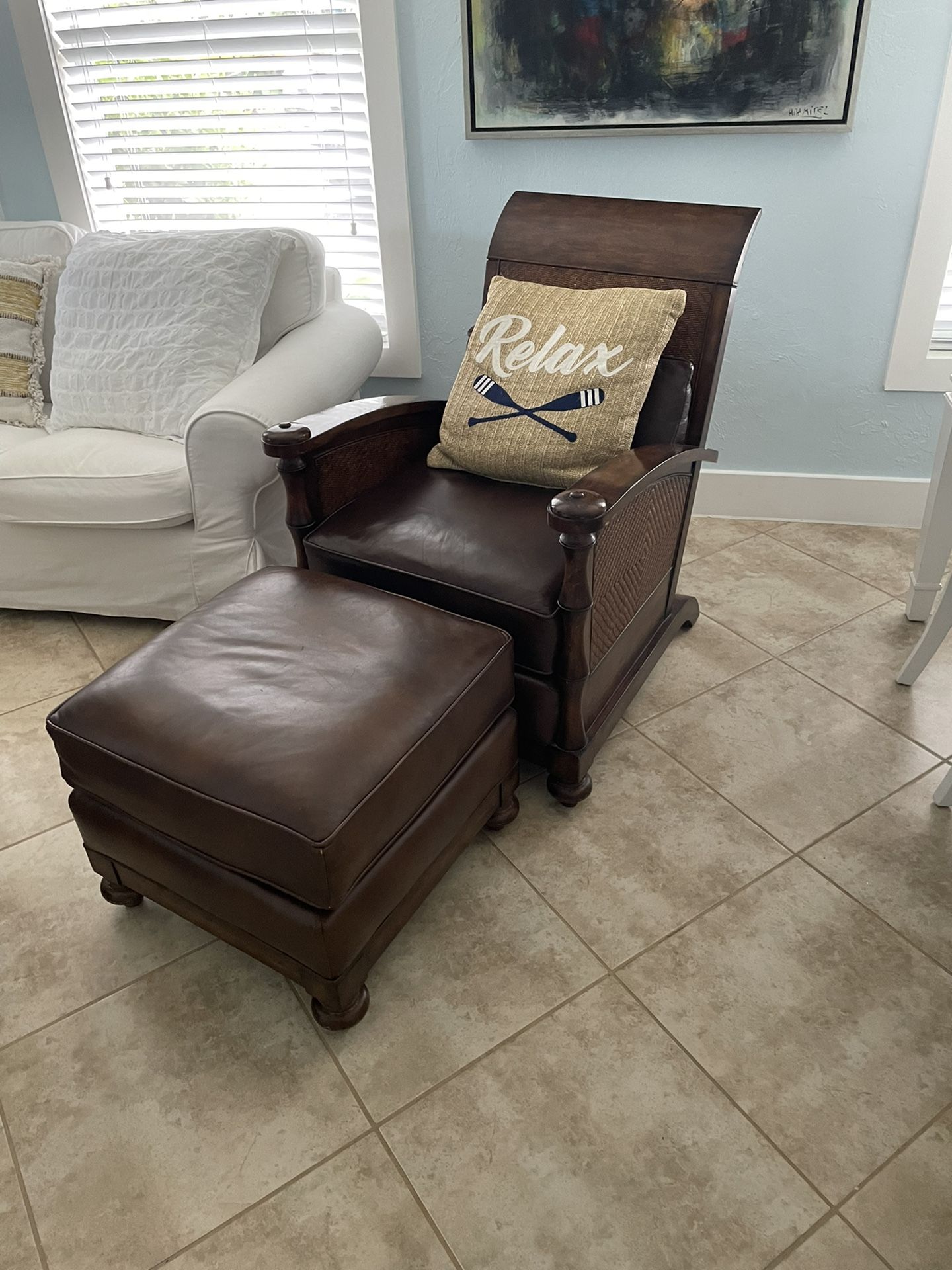 Tommy Bahama Leather Chair And Ottoman