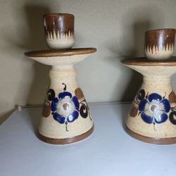 Vintage Hand-Painted Ceramic Candle Holders