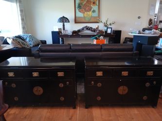 Asian Modern Black Lacquer Sideboards