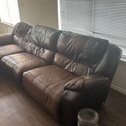 Brown Leather Couch - Chaise Lounge Reclining Couch/Sofa