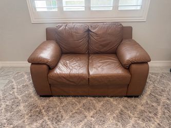 Brown Leather Loveseat Sofa