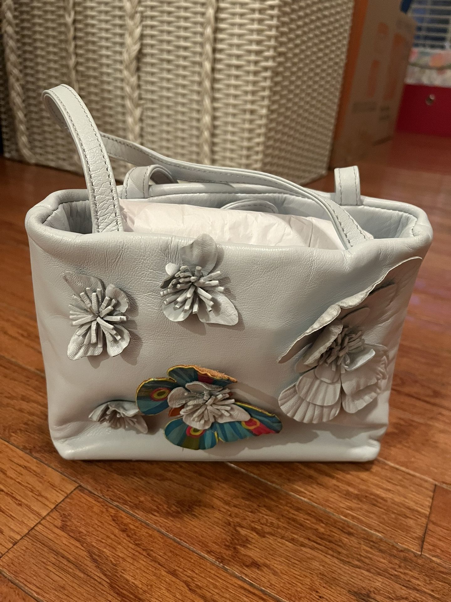 Paolo Masi Baby Blue Leather Butterfly Tote