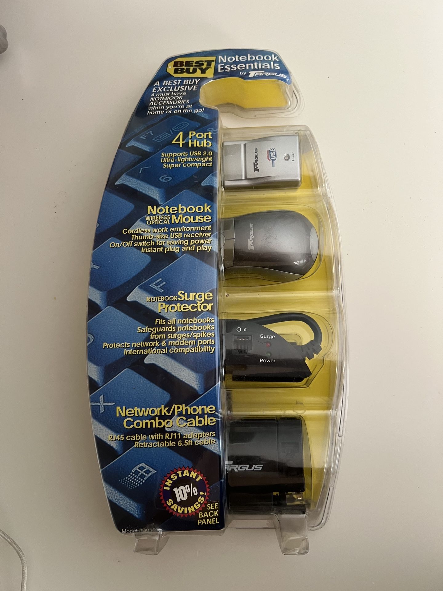 Notebook Essentials - 4 Port Hub, Mouse, Surge Protector, Network/Phone Cable