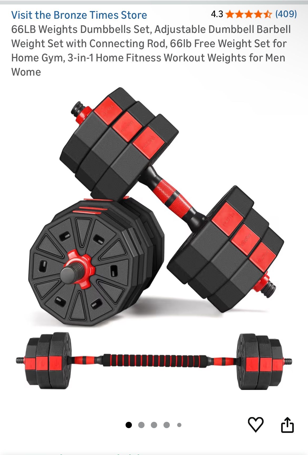 66 lbs Weights Dumbbell Barbell Weight Set with Connecting Rod for home gym 