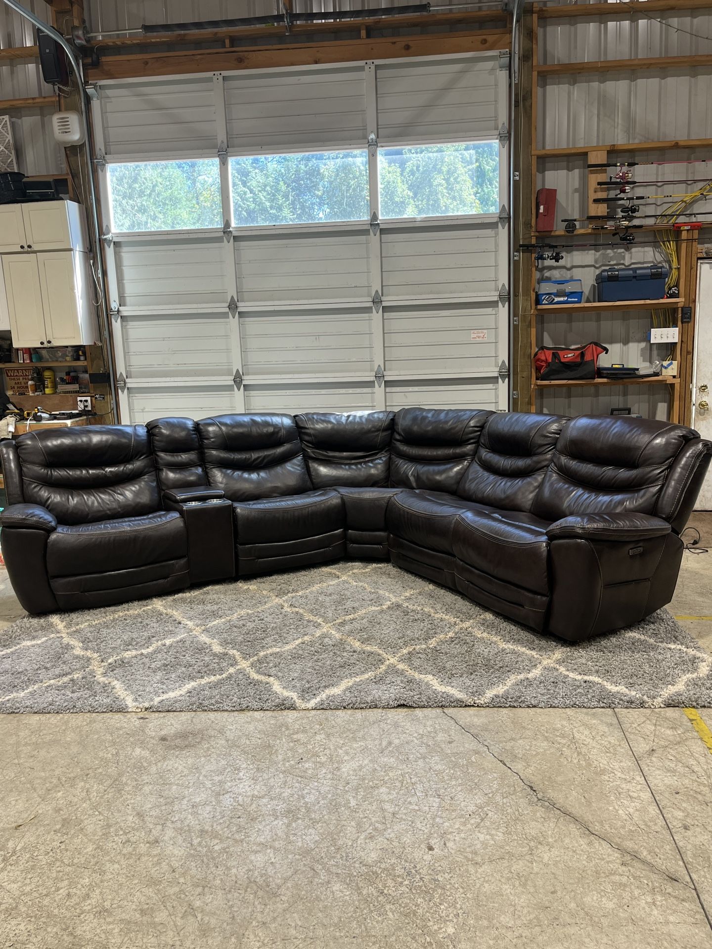 Large Dark Brown Reclining Leather Sectional Sofa