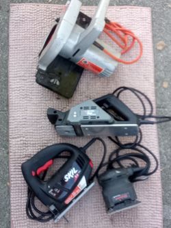 Wood tools: circular saw, jig saw, planer, sander.