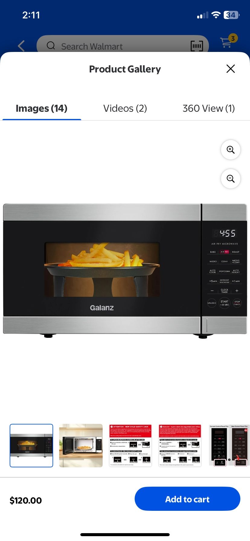 GALANZ Air Fry Countertop Microwave 900 Watts, Stainless Steel
