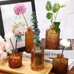 Bud Vase Set of 14 in Bulk Amber Glass Bud Vases for Centerpieces Vintage Amber Mini Flower Vases for Home Centerpieces Wedding Decorations