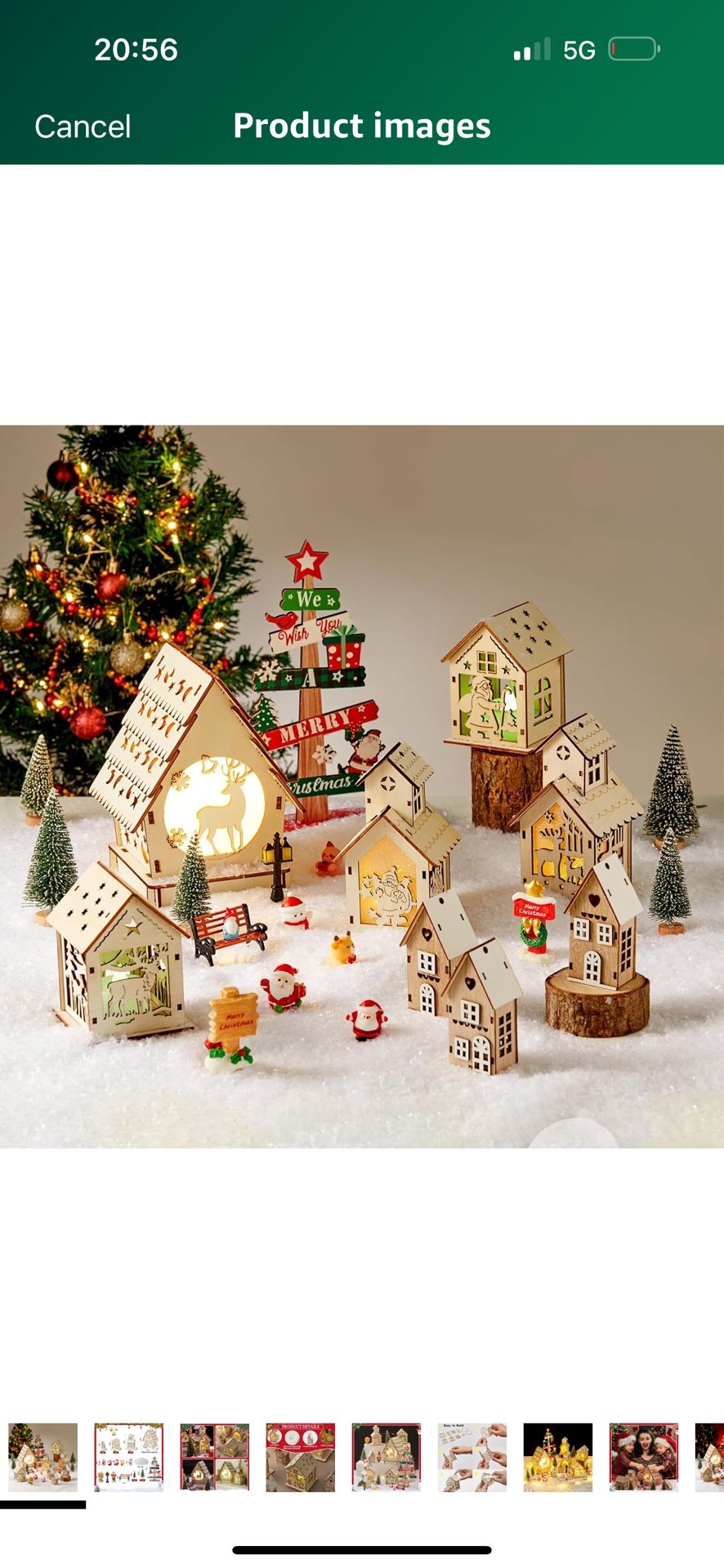 Brand New 29pcs Christmas Village Sets Lighted DIY Wooden Christmas Village Houses for Crafts Accessories Wood House to Paint with Xmas Miniatures Tre