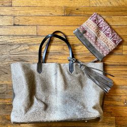 Ala Pilar Hair Genuine Leather tote bag and a patterned clutch