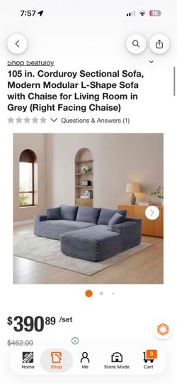 Right side chaise corduroy sectional couch