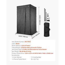 VEVOR 6.56 ft Portable Vocal Booth Pro-Grade Recording Studio for Echo-Free Vocals