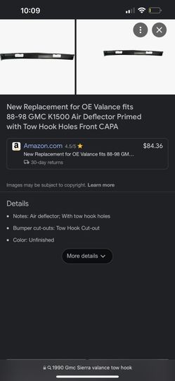 Tow Hook Valance For 1988-98 Chevy/gmc Front Bumper