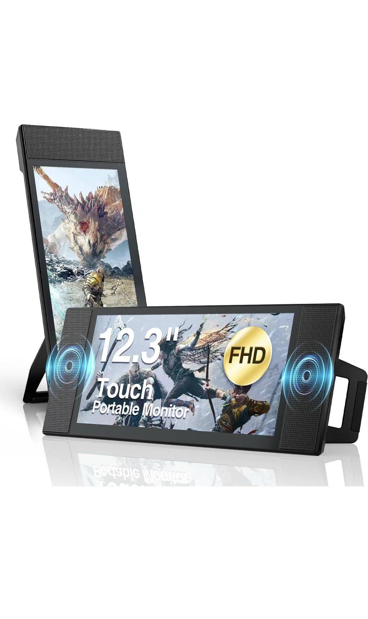 Portable Touchscreen Monitor - 12.3" 1080P Gaming Monitor with Dual Speakers/Foldable Stand, Laptop Screen Extender with IPS FHD for Switch, Xbox, PS5