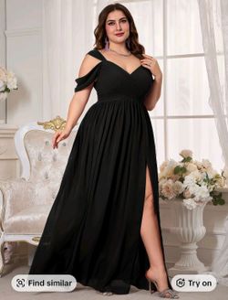 *NEW*Elegant chic v-neck backless ruched waist chiffon maxi dress,formal gown, high slit,  Solid color flowy A-line dress