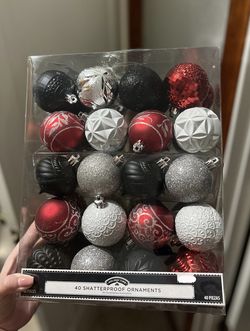 Red/Black/Silver Shatterproof Ornaments 