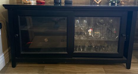 Black Glass-Front Home Dining Cabinet