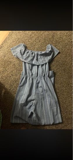 Off-Shoulder Striped Chambray Romper