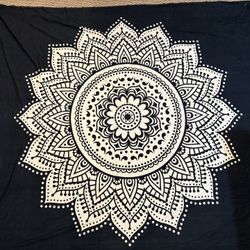 JP Mandala henna tapestry black white LARGE 100% Cotton