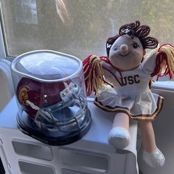 USC  Mini Helmet  & USC  Doll Cheerleader 👉🏼   Both for $20.00  👈🏼  ORIGINAL COST APROX  $49.