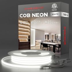 50 ft Shine Decor COB LED Rope Light AC 120V, 800lm Ultra Bright, IP65 Waterproof Cold-Resistant ETL